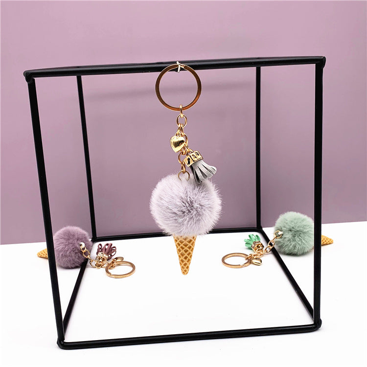 Cute Plush Ice Cream Keychain