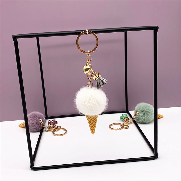 Cute Plush Ice Cream Keychain