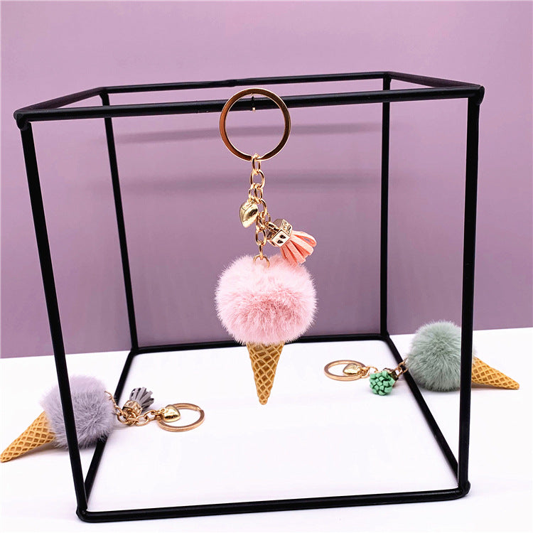 Cute Plush Ice Cream Keychain