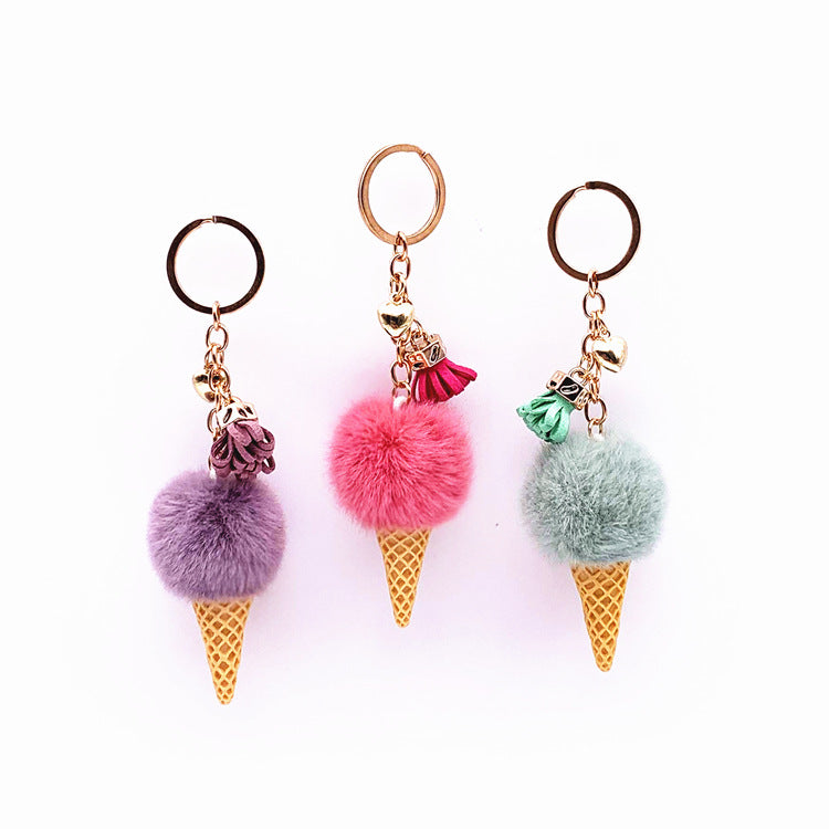 Cute Plush Ice Cream Keychain